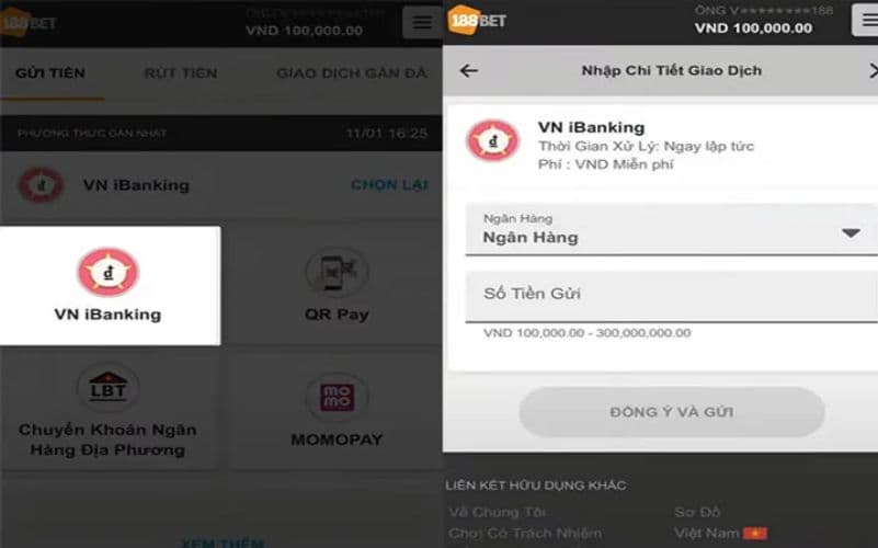 Các phương thức nạp tiền 188bet và lưu ý